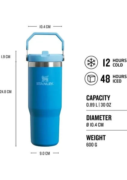 Stanley The Iceflow Flip Straw 0.89 lt Pipetli Termos Bardak Azur Mavisi