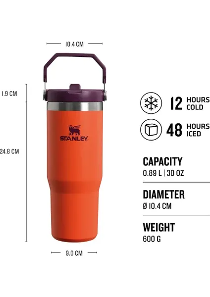Stanley The Iceflow Flip Straw 0.89 lt Pipetli Termos Bardak Turuncu