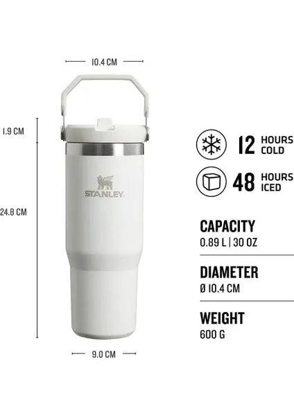 Stanley The Iceflow Flip Straw 0.89 lt Pipetli Termos Bardak Beyaz