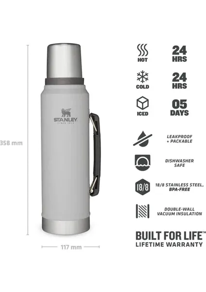 Stanley Legendary Klasik Vakumlu Paslanmaz Çelik Termos 1,0 lt Açık Gri