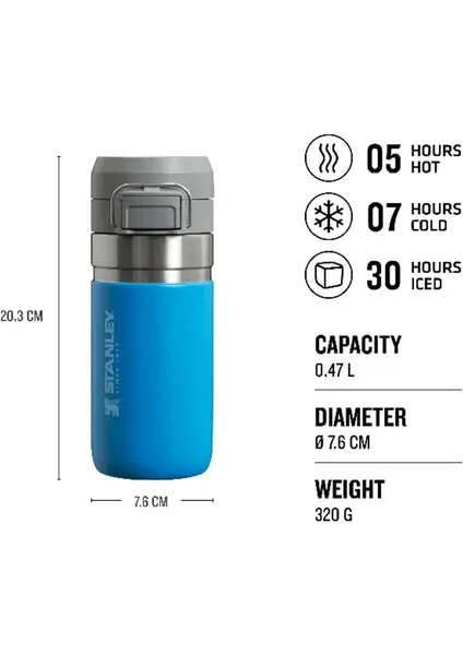 Stanley The Quick Flip Çelik Termos 0,47 lt Azur Mavisi