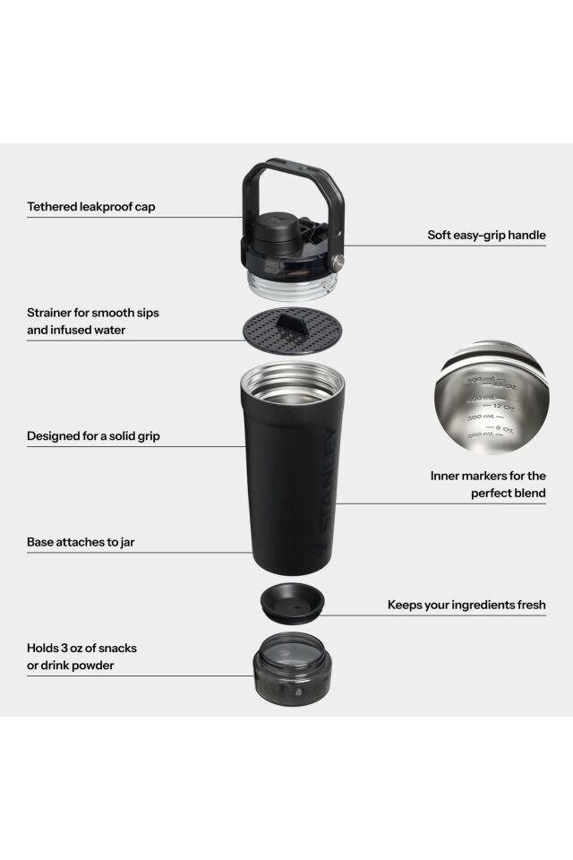 The Activate Shaker Bottle 20 oz | 591 ml Sporcu Shaker Termos - Black
